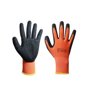 Latex Crinkle Palm Coated Orange/Black Gloves Size