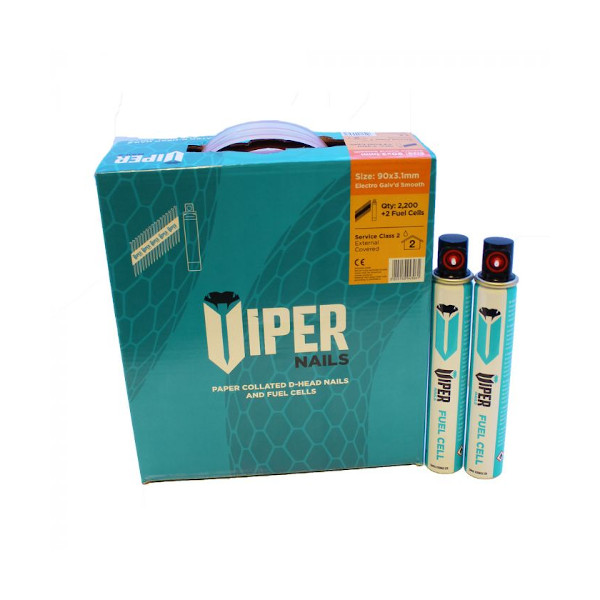 63mm x 2.8mm Viper First Fix Collated Nail Gun Nails x 3300 + 3 x Fuel Cells